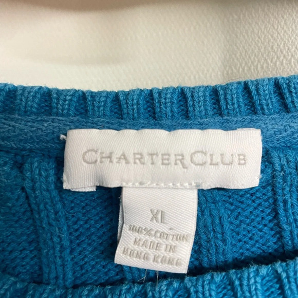 Charter Club teal/blue cable sweater size XL - Picture 5 of 5